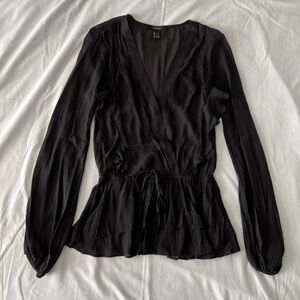Black Flowy Long Sleeve Blouse